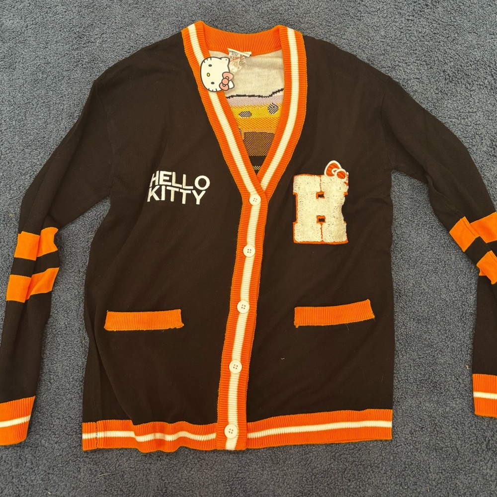 BNWT Hello Kitty Halloween Black and Orange Cardigan
